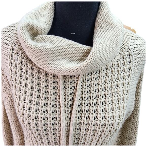 J BASICS Sweater Women SMALL Tan Turtleneck Open Knit Pullover Soft Cozy Fall - Picture 4 of 11